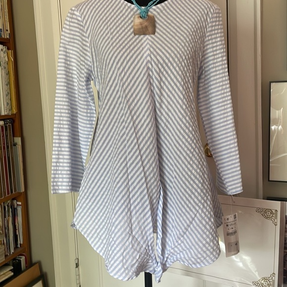 Zara Striped Blue and White Tie Front 3/4 Sleeve Blouse 💯 Cotton Size M - Picture 8 of 13
